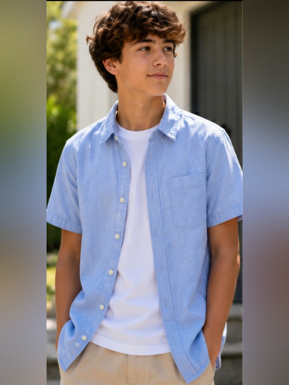 Light Blue Boy's Short-Sleeve Button-Up Shirt